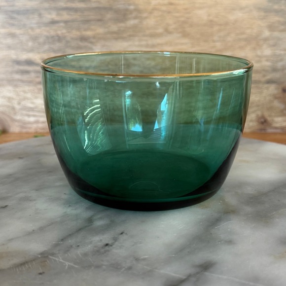 Vintage 1970's Libbey Single Juniper Green Desert Bowl gold rim - Picture 2 of 6